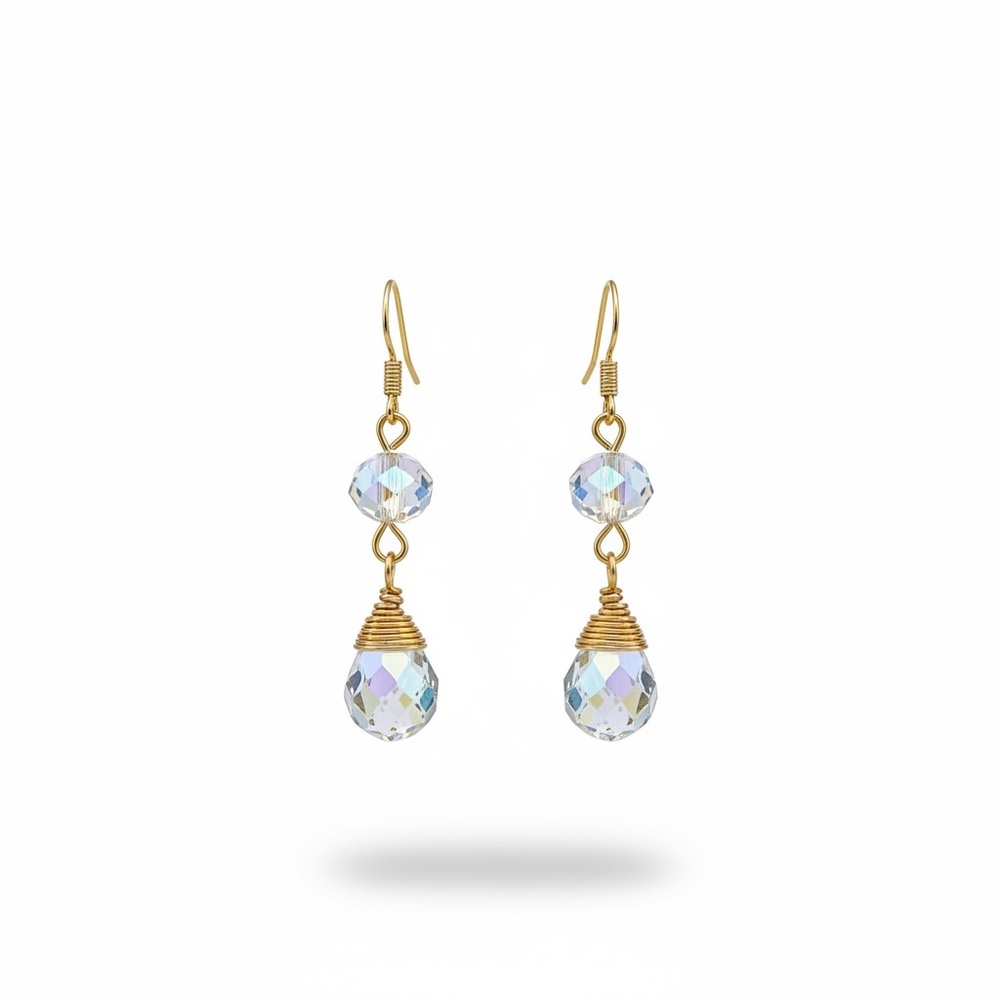 Gold and Crystal Teardrop Earrings